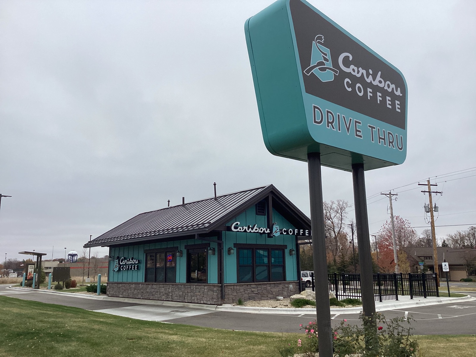 Storefront of the Caribou Coffee at 4100 Village Lake Drive in Prior Lake