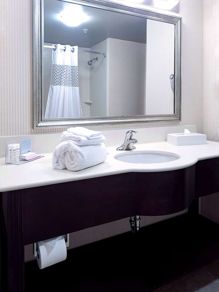 Guest room bath Hampton Inn & Suites by Hilton Edmonton International Airport Leduc (780)980-9775