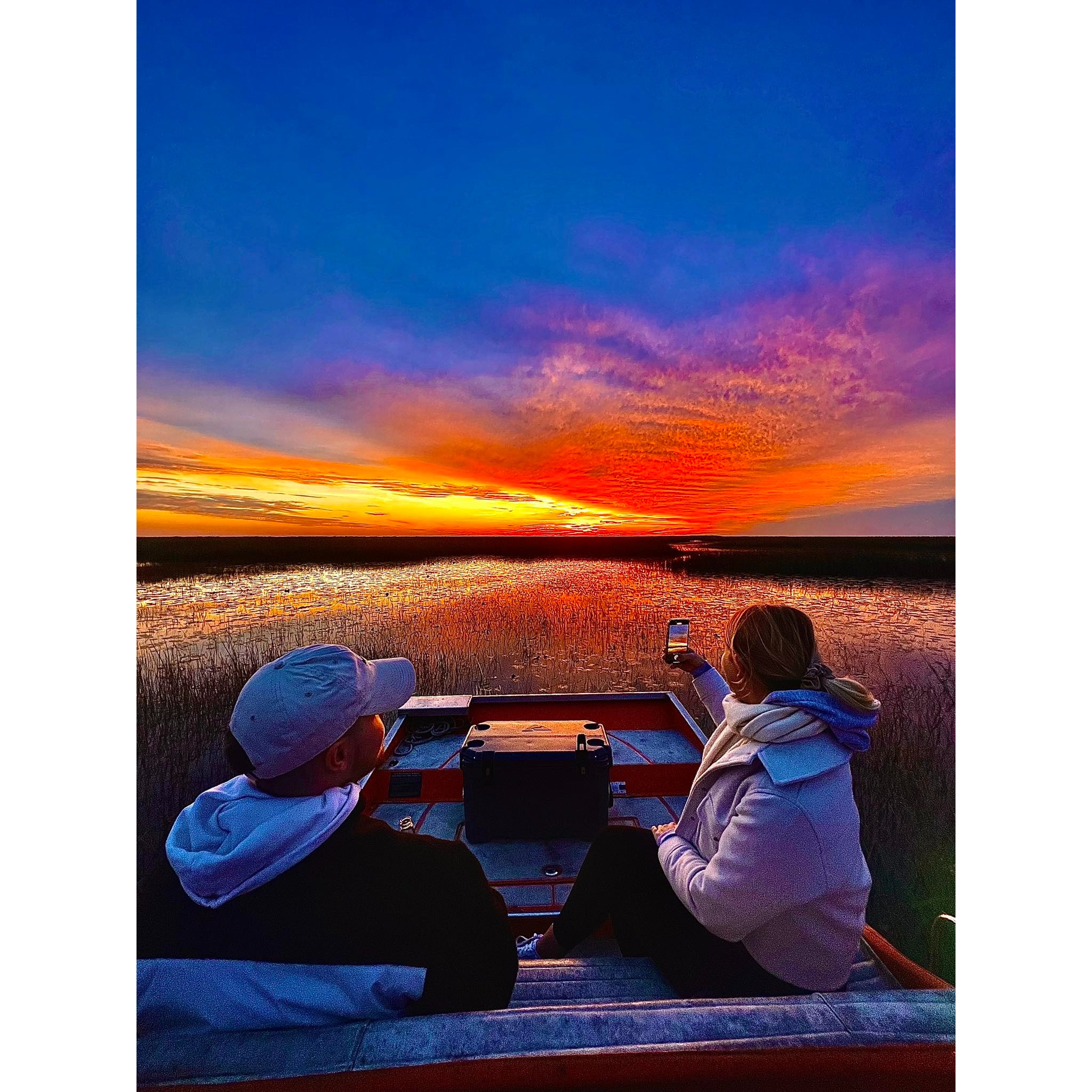 Airboat tour during sunset at Airboat Adventures Everglades 