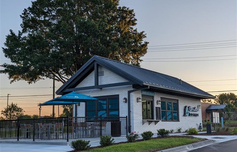 Storefront of the Caribou Coffee at 130 NC HWY 801 S in Bermuda Run