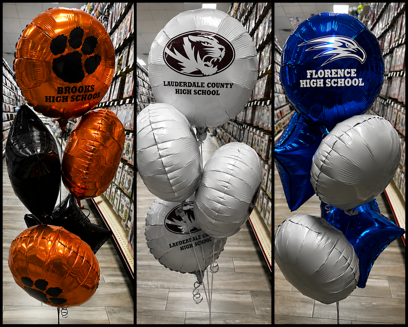 ????????????????Now available ????????????????
We have mylar balloons for 4 of our local high schools, FLORENCE, BROOKS, MUSCLE SHOALS and LAUDERDALE COUNTY. These are great for upcoming graduation or any school-related event. We can help you create your one-of-a-kind bouquet!