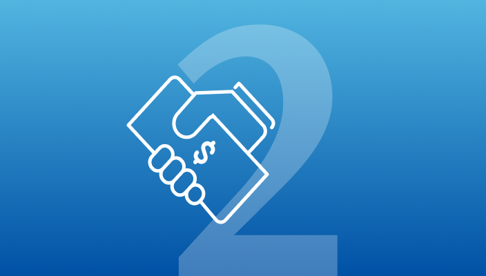 Hand holding money icon and a number 2 icon.