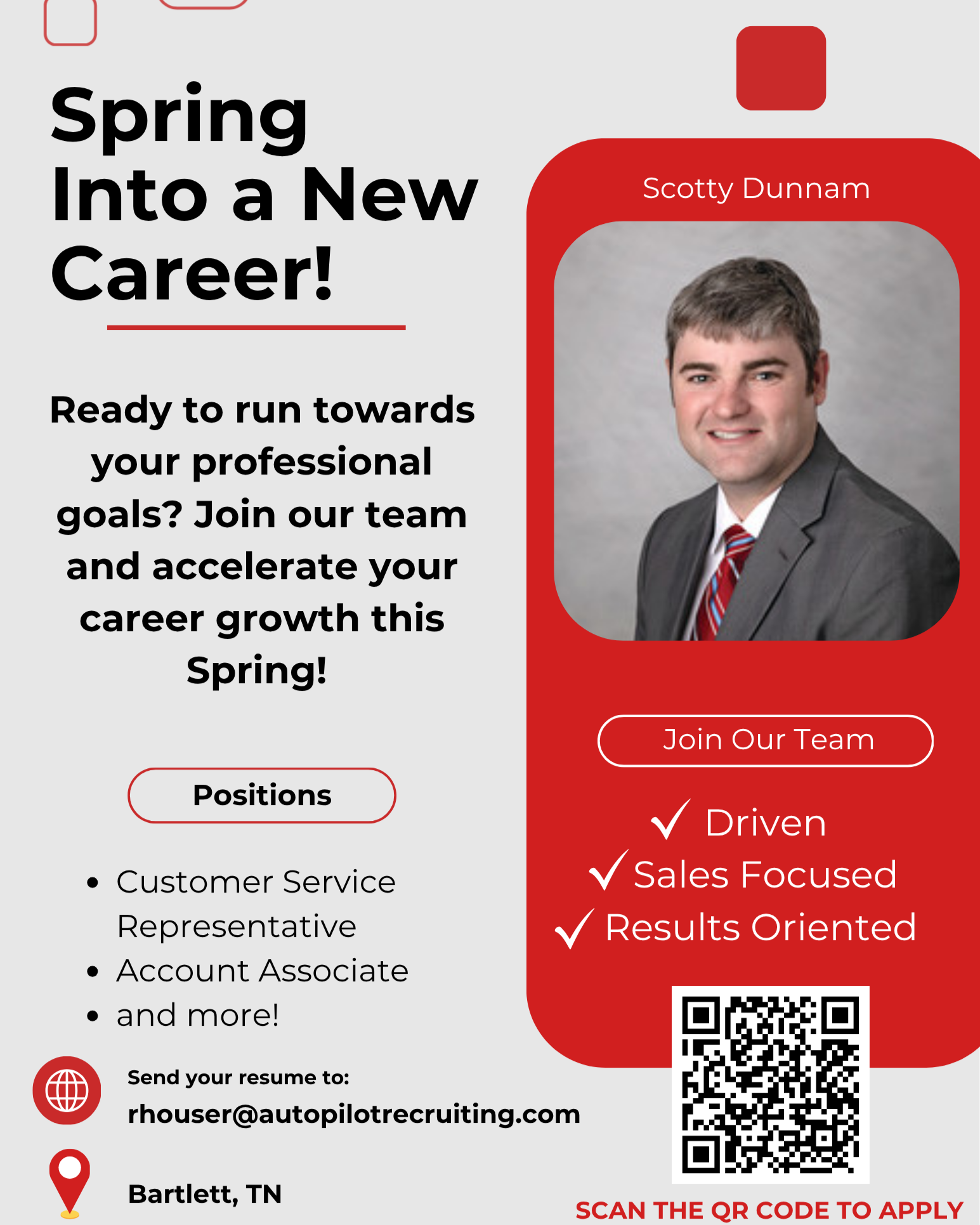 We are currently hiring for multiple roles to join our Bartlett office! The ideal candidate for this position should be driven, sales-focused, and results-oriented. Does this sound like you? If so, let’s talk! Apply for a rewarding career with potential for growth!