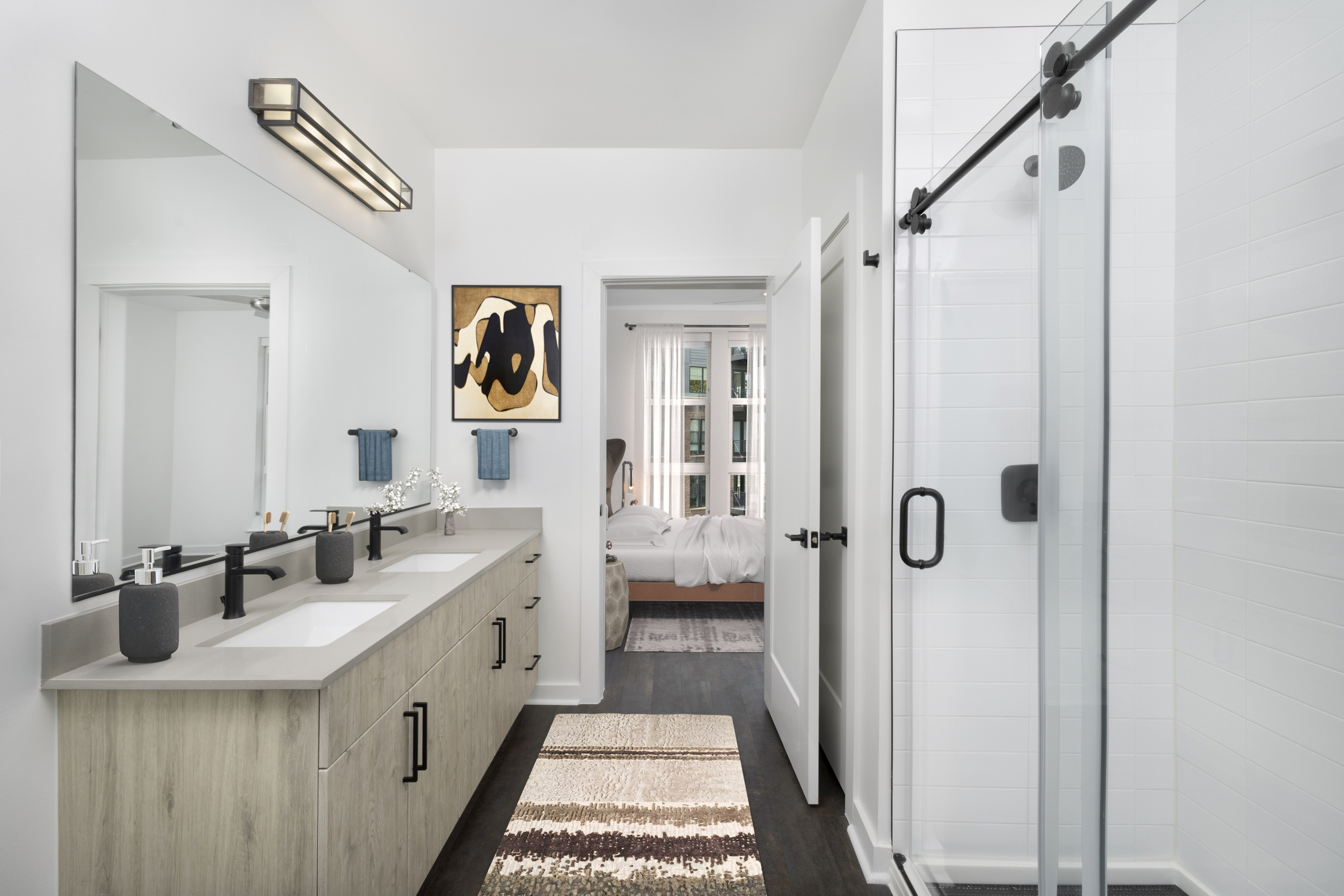 Natural Finish Bathroom with walk-in shower at Camden NoDa in Charlotte, NC