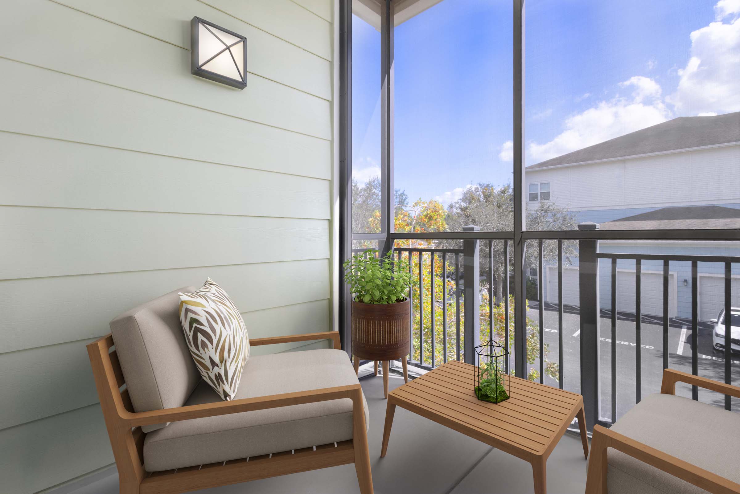 Private balcony at Camden Montague apartments in Tampa, FL