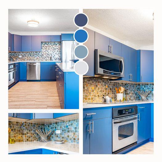 Do you love this unique and fun kitchen design? Blue is my favorite color and my vote is YES! #uniqu Kitchen Tune-Up Savannah Brunswick Savannah (912)424-8907