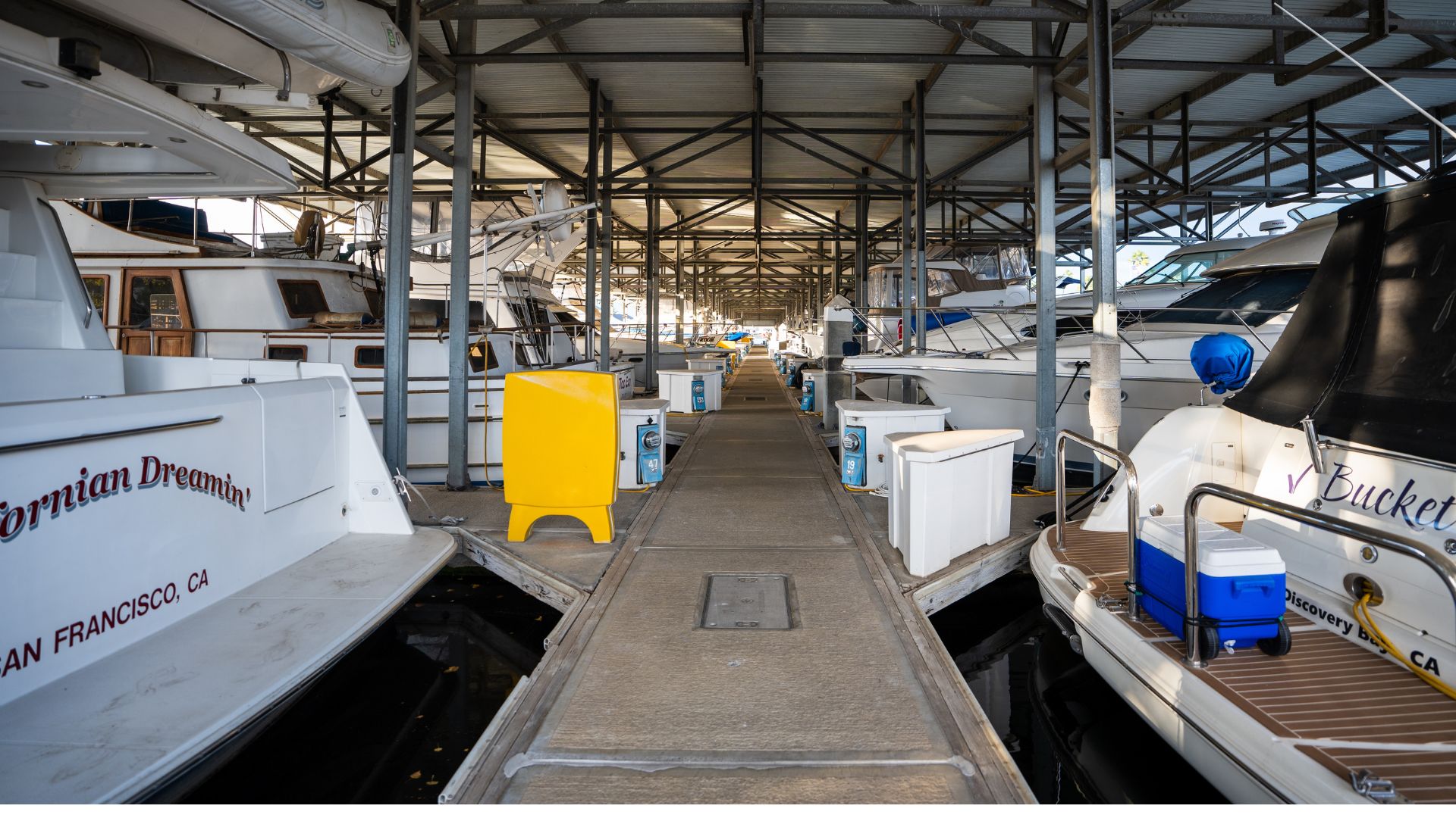 Boat Slips at Discovery Bay Marina. Covered Wet Slips, top tier docks.