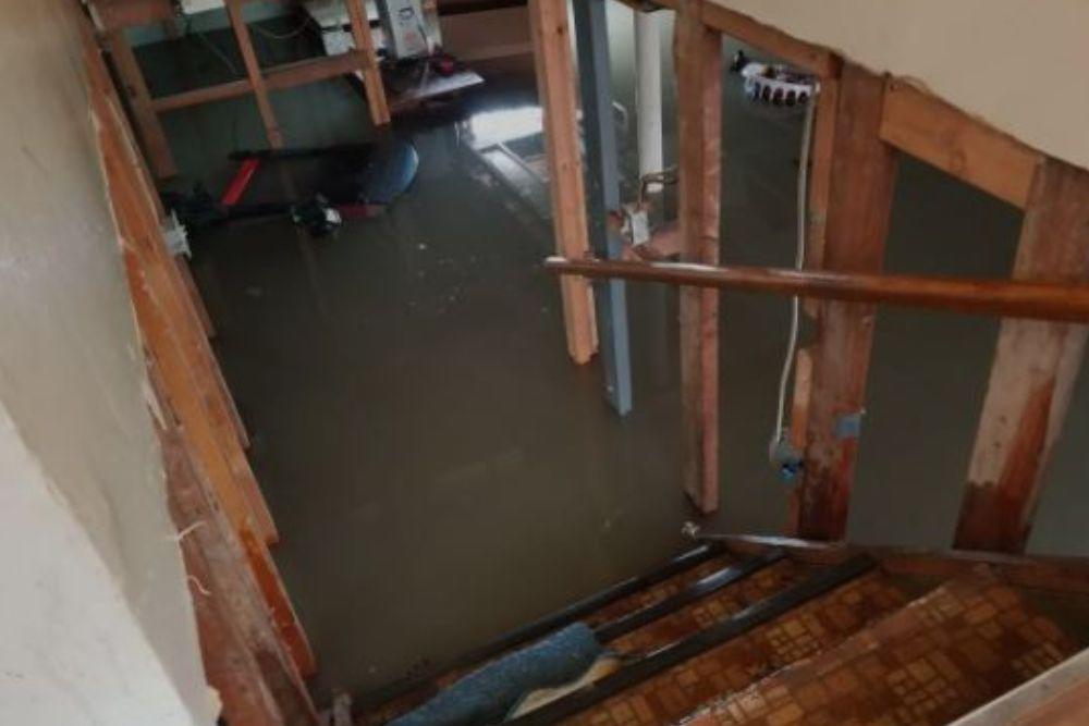 Pictured here is Danbury water damage restoration in a basement.  As you can see, this basement had more than 2 feet of water.