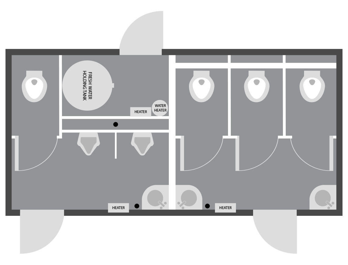 6 stall luxury restroom trailer floorplan