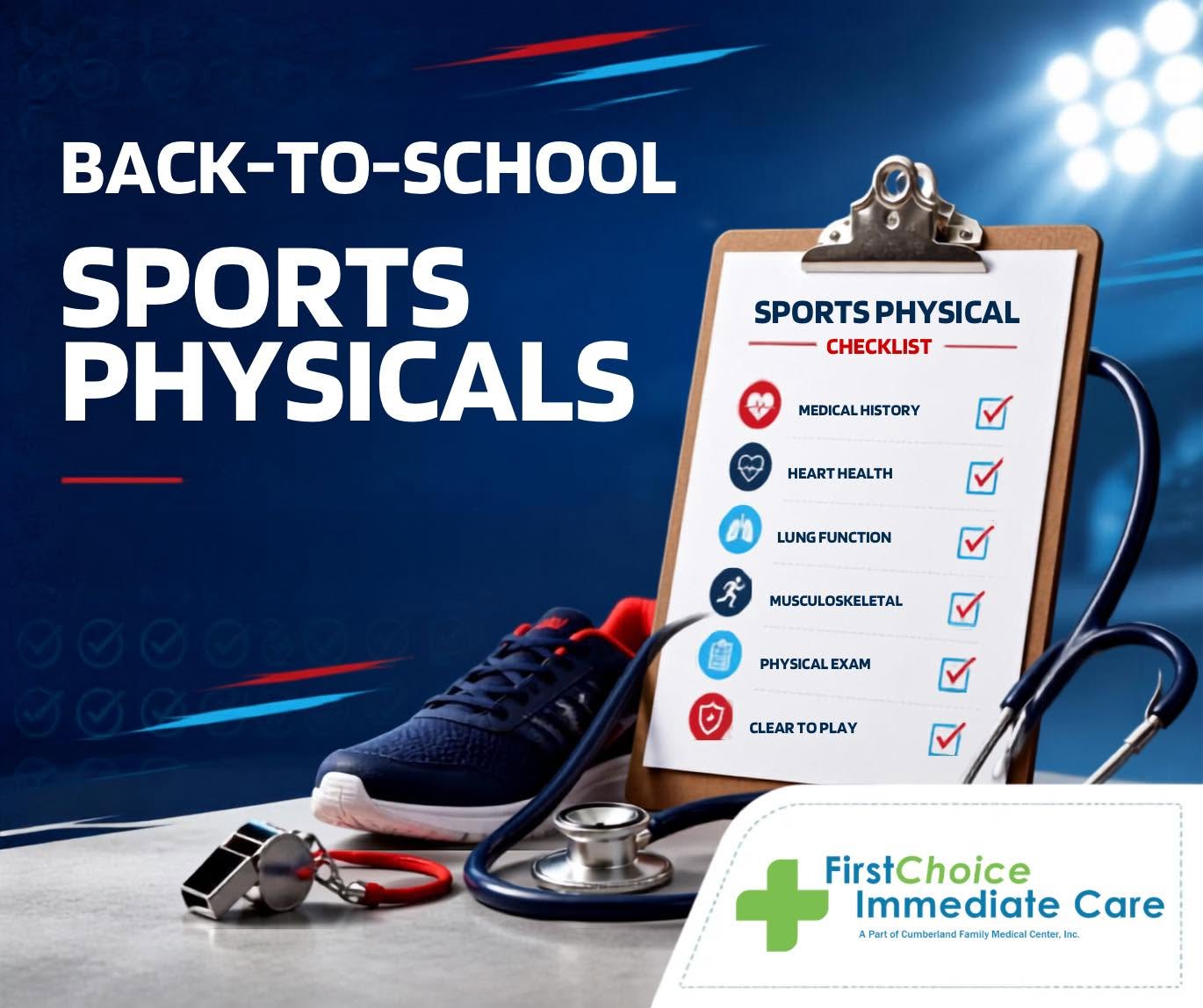 ????β½ Get Game Day Ready with a Sports Physical! ????βΎοΈ
The new school year is just around the corner, and now is the perfect time to check one important item off your back-to-school checklist!
At First Choice Immediate Care, we offer walk-in sports physicals to help ensure your student-athlete is healthy and ready for the season ahead.
Our sports physicals include:
β
Review of medical history
β€οΈ Heart health evaluation
???? Lung function assessment
???? Musculoskeletal exam
???? Comprehensive physical exam
βοΈ Clearance to participate in sports
No appointment? No problem! Walk in at your convenience and let our experienced providers help your athlete get safely back in the game.
???? Visit any First Choice Immediate Care location today and beat the back-to-school rush!
#FirstChoiceImmediateCare #SportsPhysicals #BackToSchool #StudentAthletes #WalkInClinic #HealthyKids #GameReady #SchoolSports #ImmediateCare