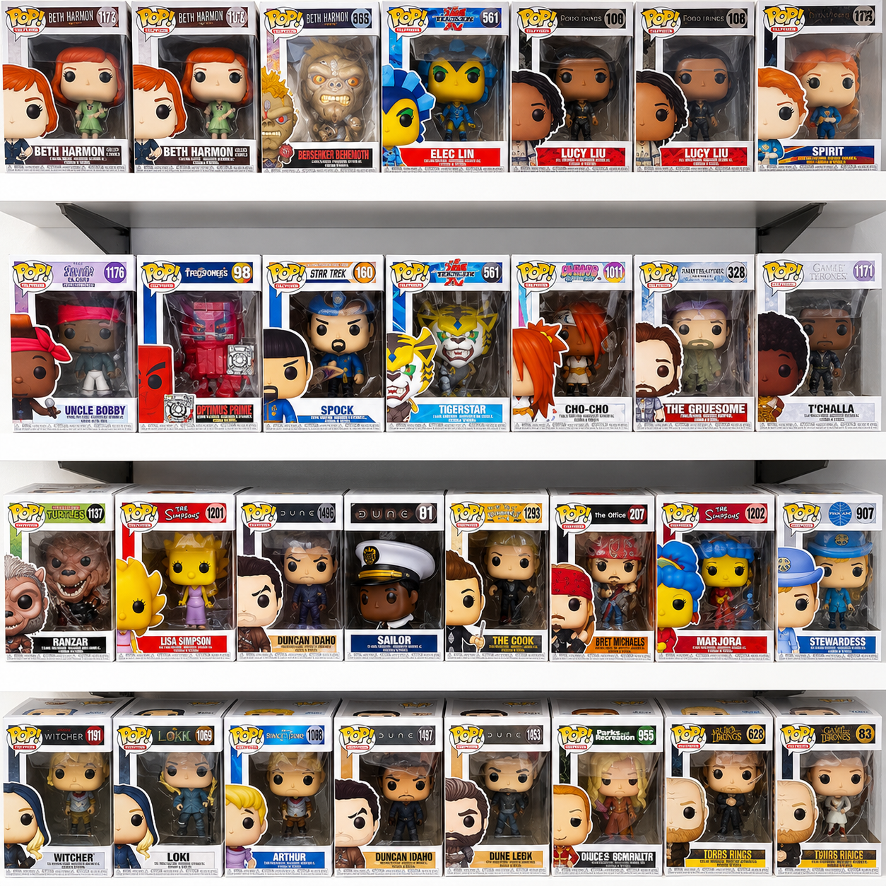 Collectible Funko Pop figures displayed on retail shelving at The Game Chest in Torrance, California 