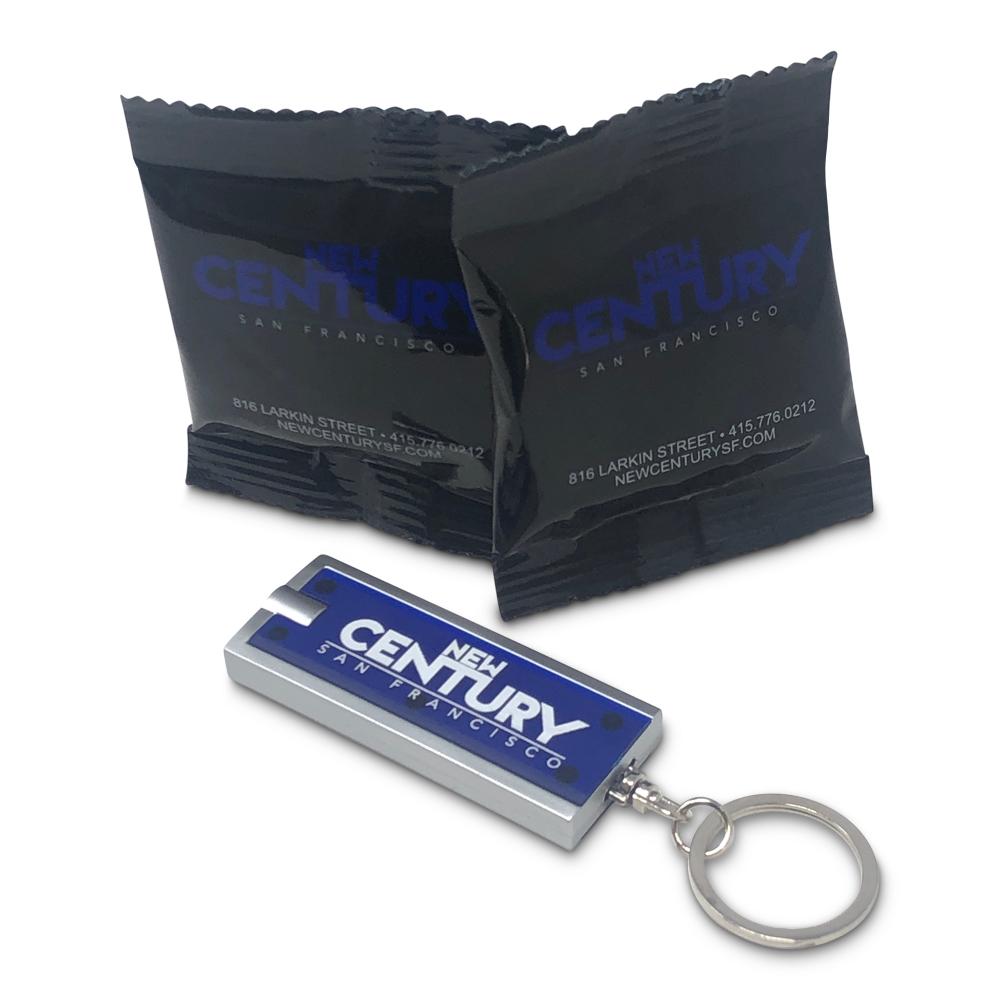 Mints and keychain for New Century. Branded merch by PLC Print.