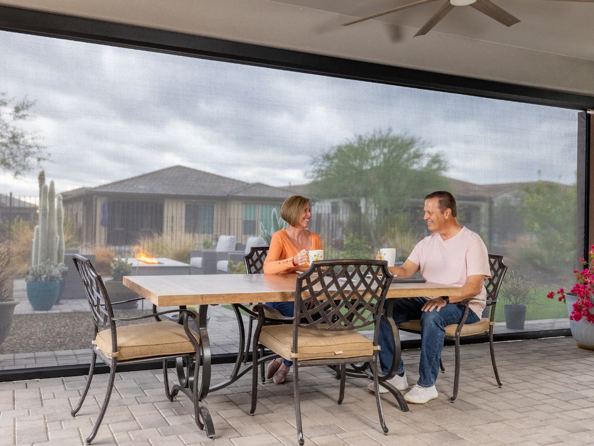 Discover the power of privacy  with our motorized exterior shades – designed to enhance your mornings  together and your outdoor living experience.