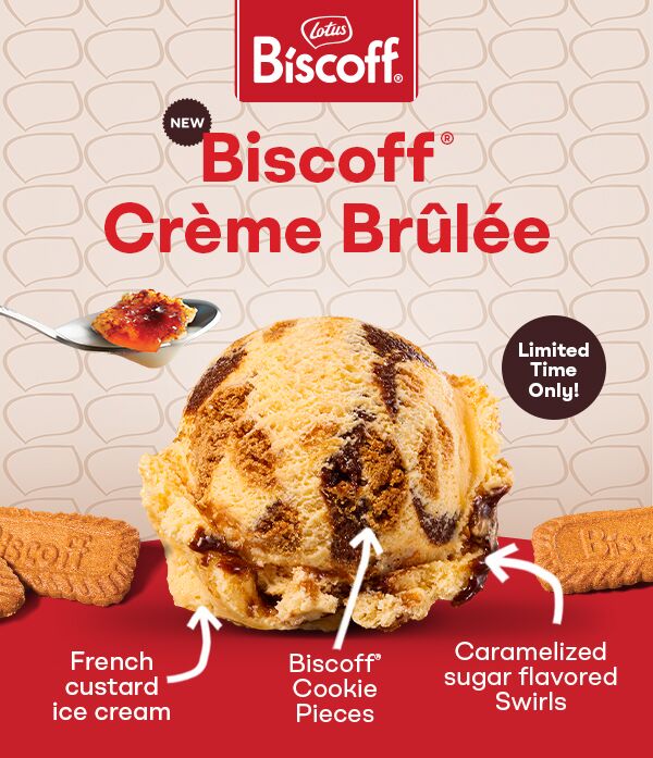 Transport to a cozy café scene with delicious Biscoff® Cookie pieces & swirls of caramelized sugar layered in French custard ice cream.