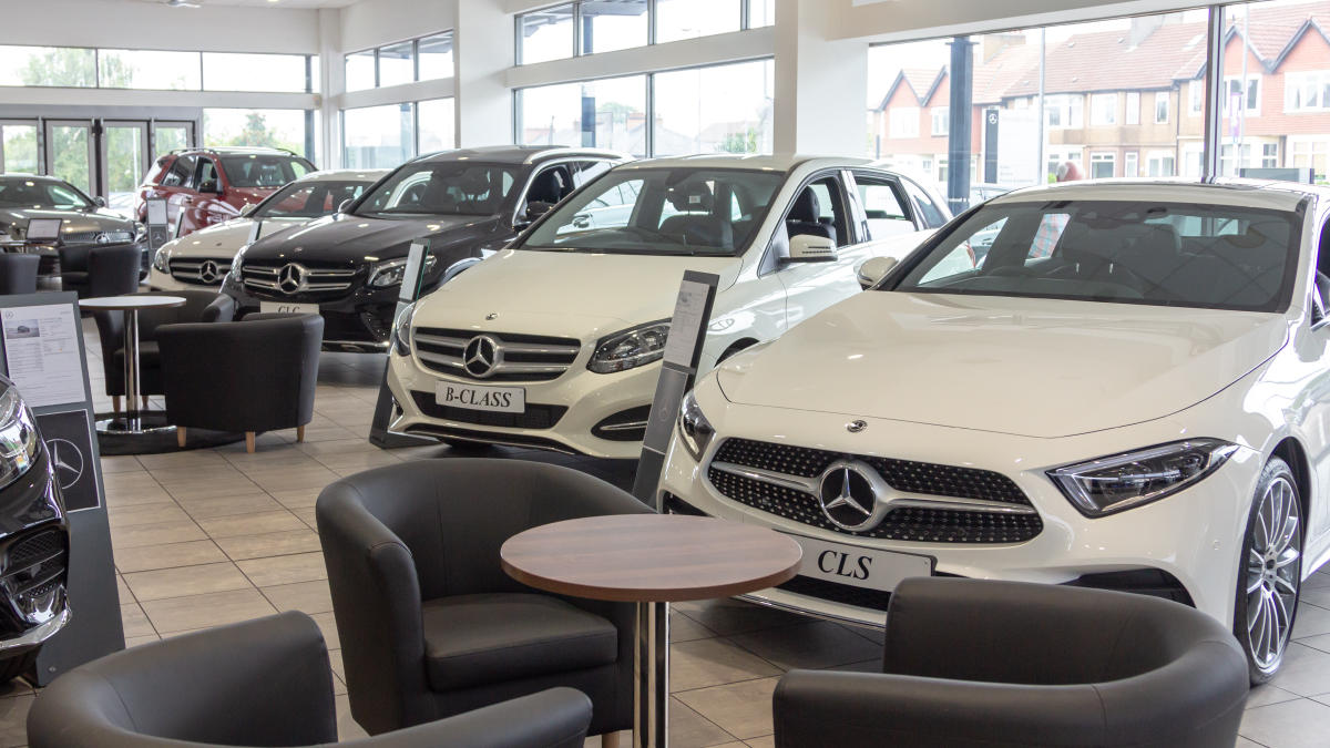 Cars inside the Mercedes-Benz Giffnock showroom Mercedes-Benz of Giffnock Glasgow 01416 291200