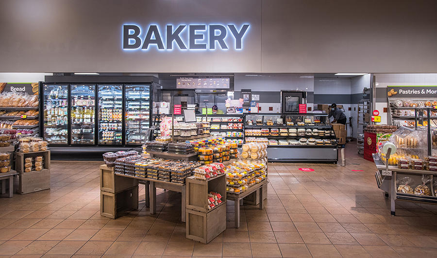 Wide shot of bakery department.