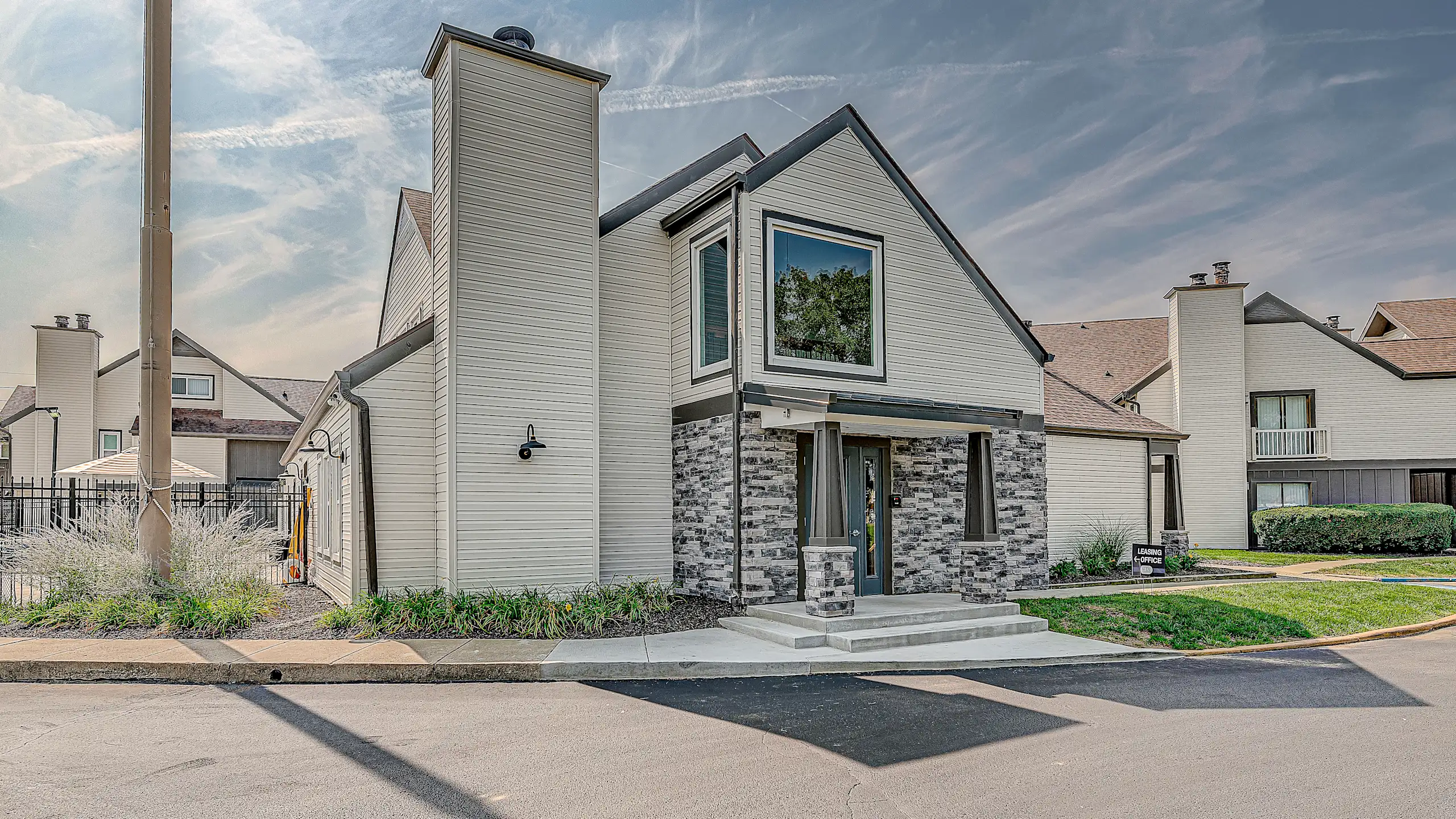 Clubhouse exterior side view at Avia Lofts at Founders Road in Indianapolis, IN