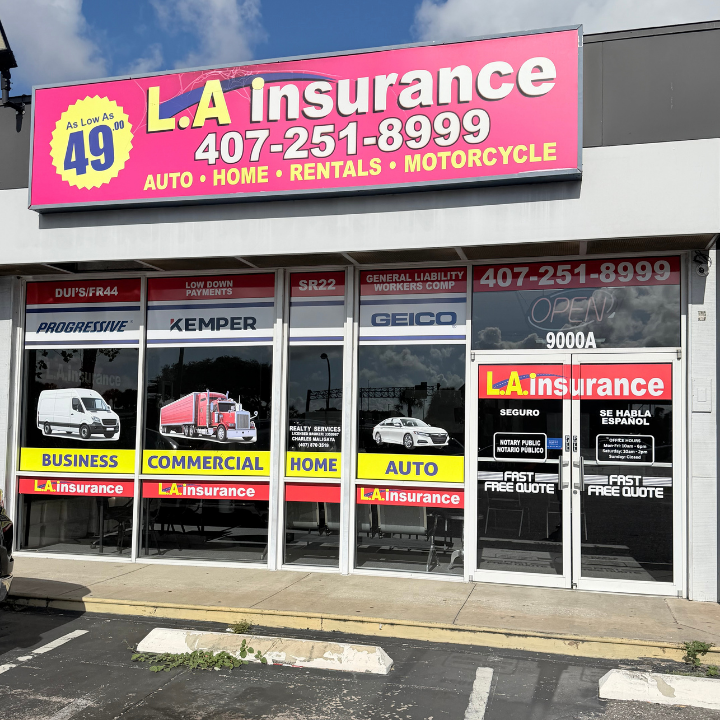 Exterior of the L.A. Insurance Agency located at 9000 S. Orange Blossom Trail in FL 