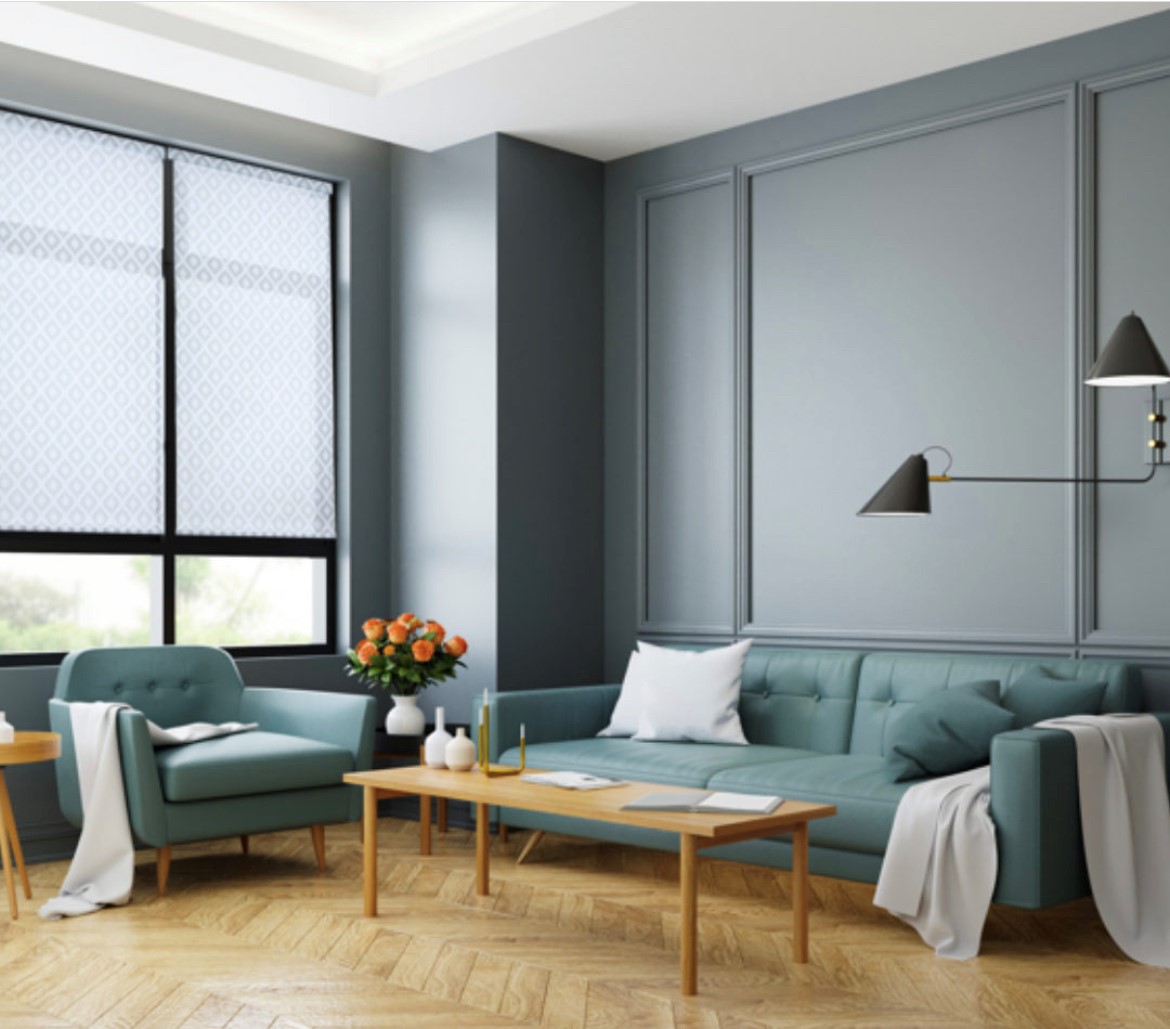 Subtle print roller shades add the right pop of texture to any living room. Budget Blinds of Rockwall, Forney, Terrell, and Greenville can help you roll in style.