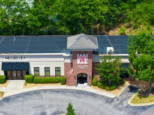 Drone view of our office location in Hoover, helping local families with their insurance needs.