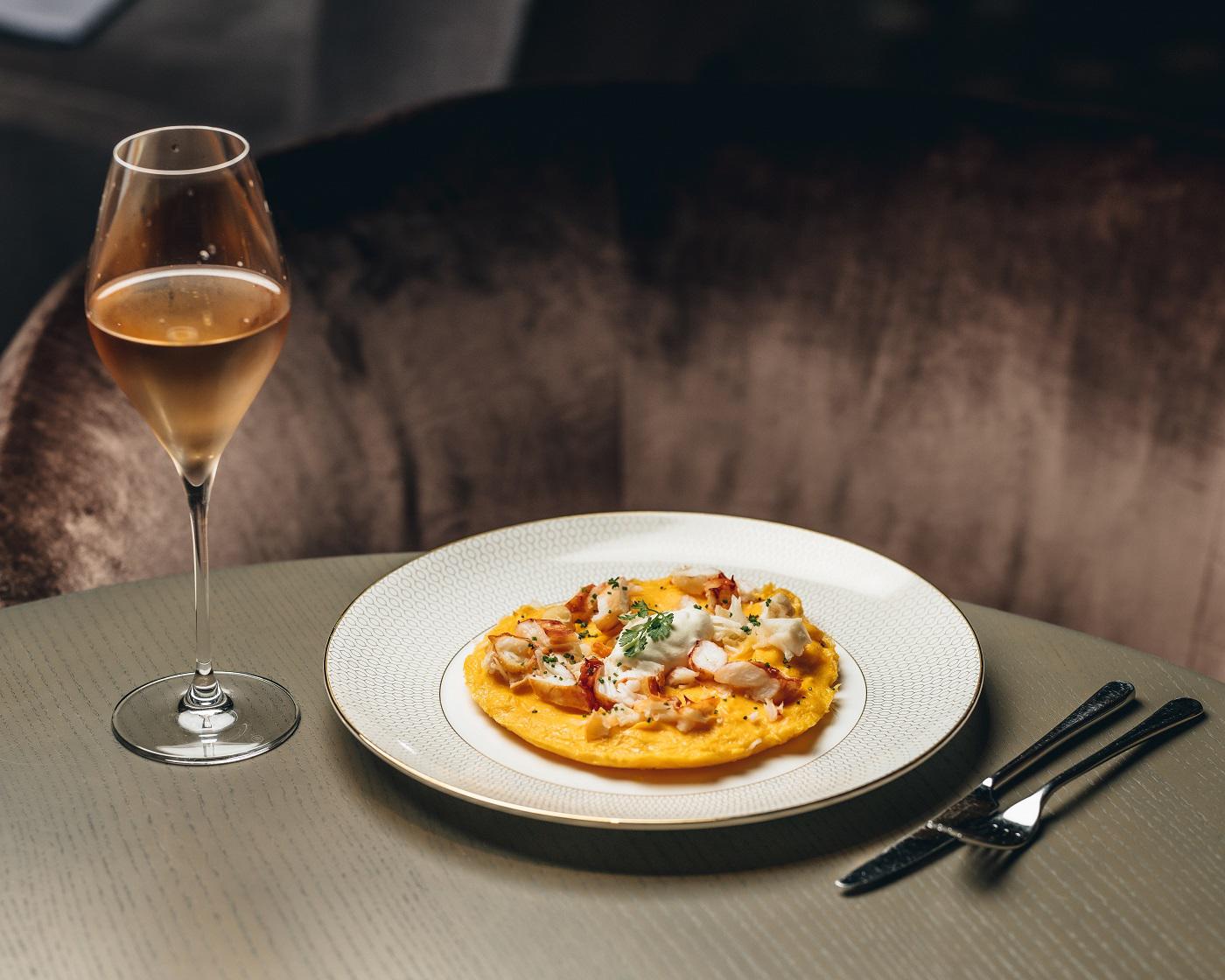 King Crab Omelette with Rose Champagne The Stage at The Londoner England 020 7451 0139