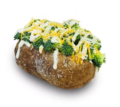 Fresh steamed broccoli, melted marble jack cheese, City Bites' ranch dressing & marble.