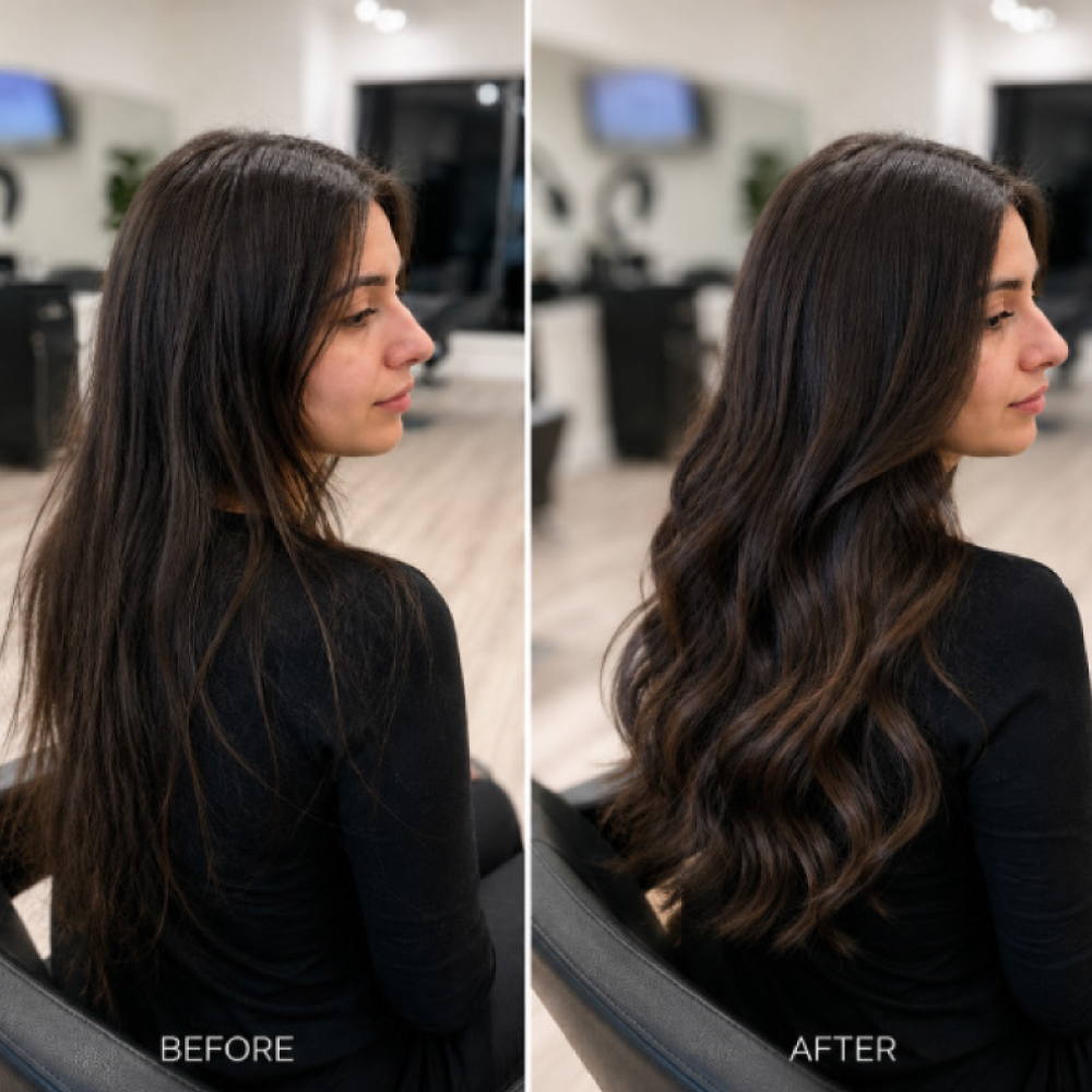 Tape-in hair extensions at Avissa Salon in Ann Arbor transformed fine, shoulder-length hair into lon 