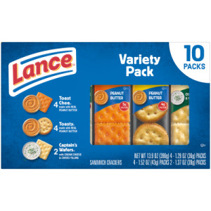 Lance Sandwich Crackers, Variety Pack, 3 Flavors, 10 Individually Wrapped Packs, 6 Sandwiches Each featured image
