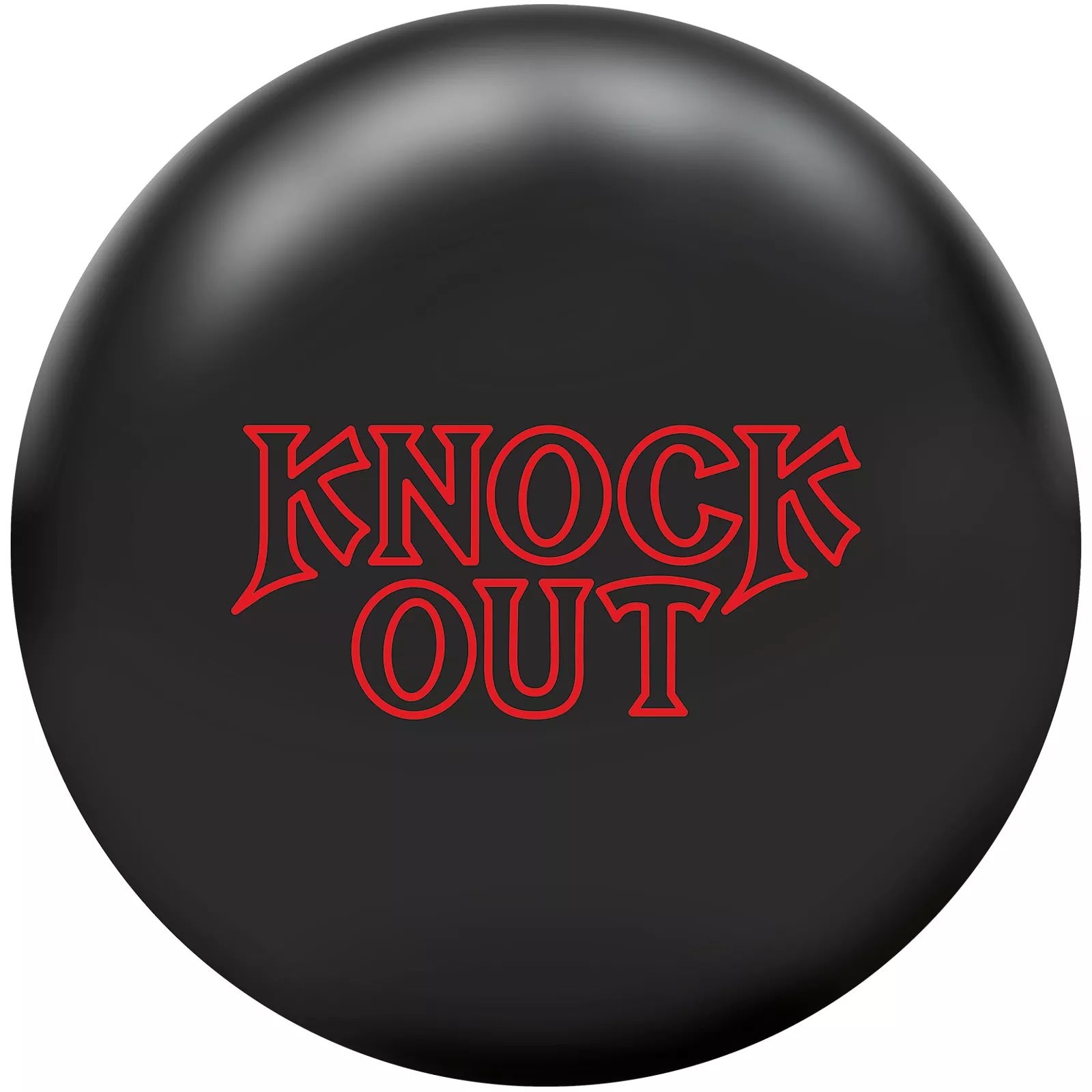 A black bowling ball with the words "KNOCK OUT" in red, stylized font.