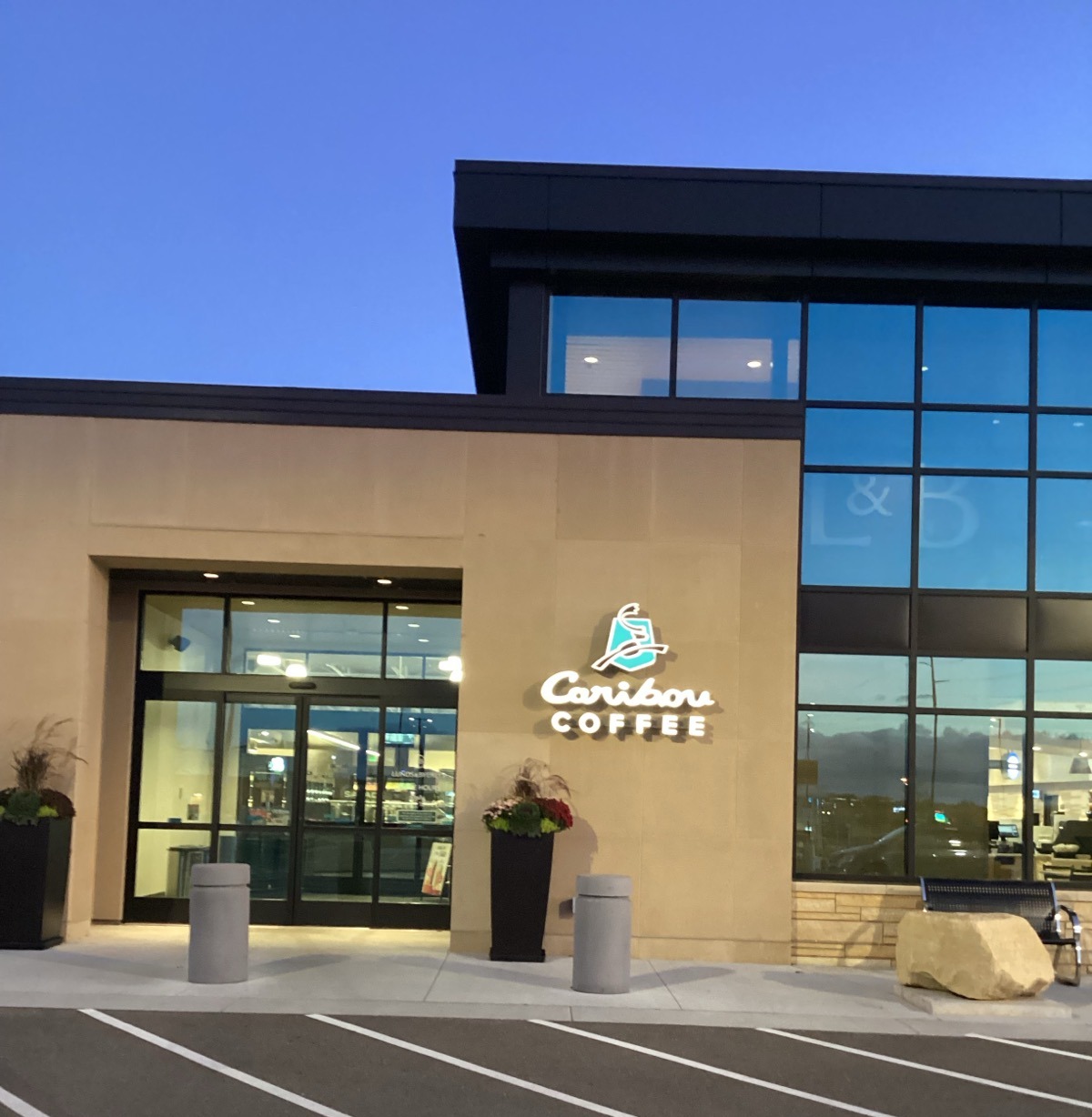 Storefront of the Caribou Coffee at 15550 English Ave in Apple Valley