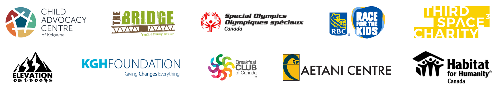 Logos of a variety of charities and organizations.