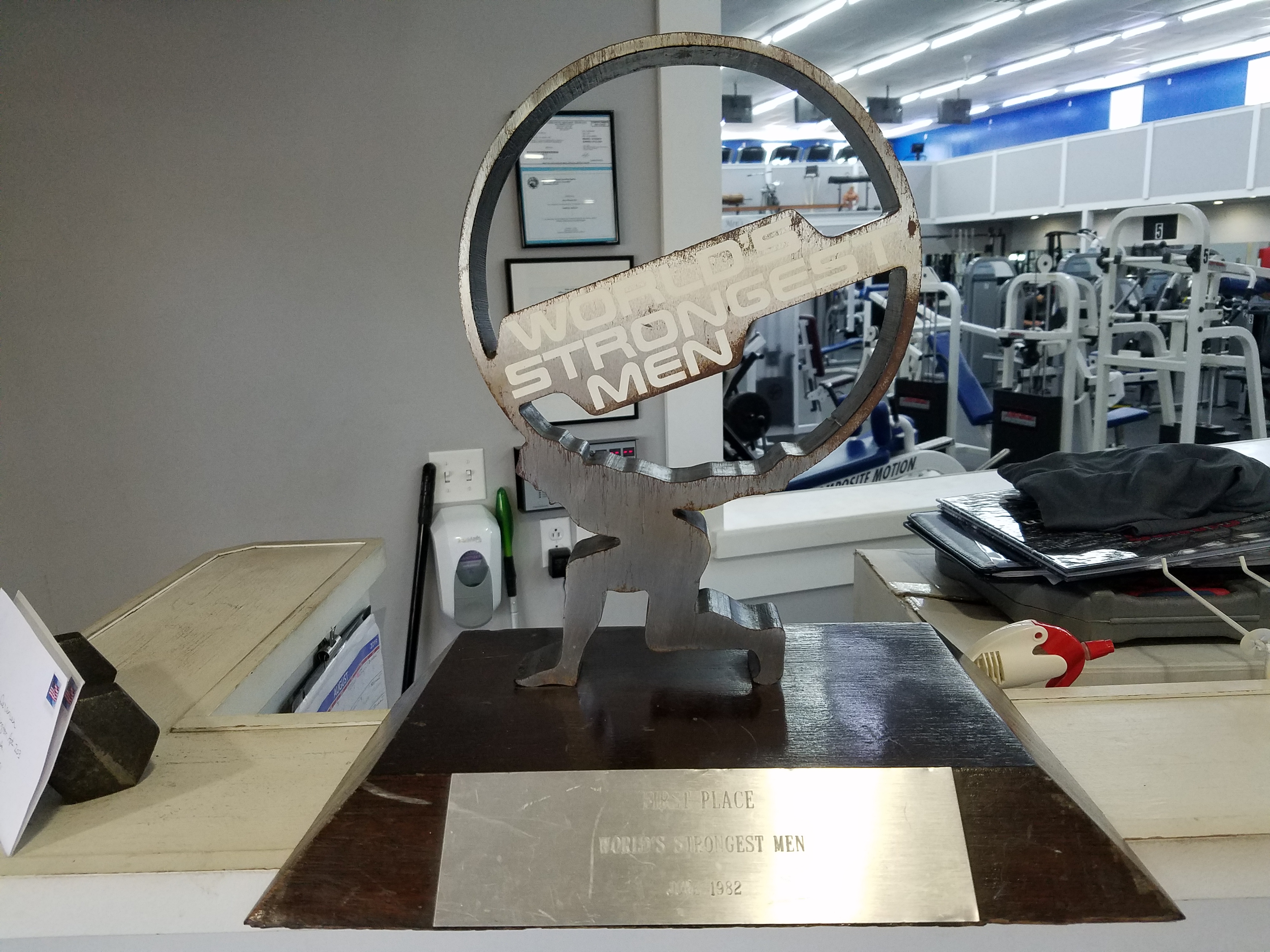 This is one of the trophies one by three-time world strongest man Champion Bill Kazmaier!