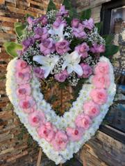 Compton Flower Shop - White and pink rose funeral wreath