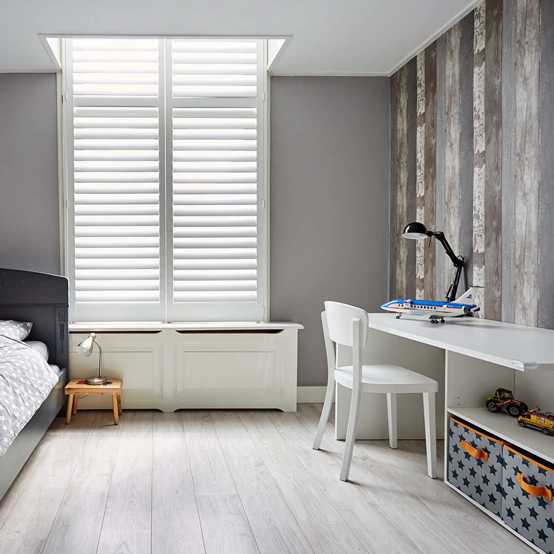 Kids' rooms can benefit from a lasting window treatment that's easy to clean - and no treatment fits these requirements better than indoor shutters. Shutters add a level of elegance to any room and are extremely durable so you can rest easy knowing they will look great for years to come. Ask the des