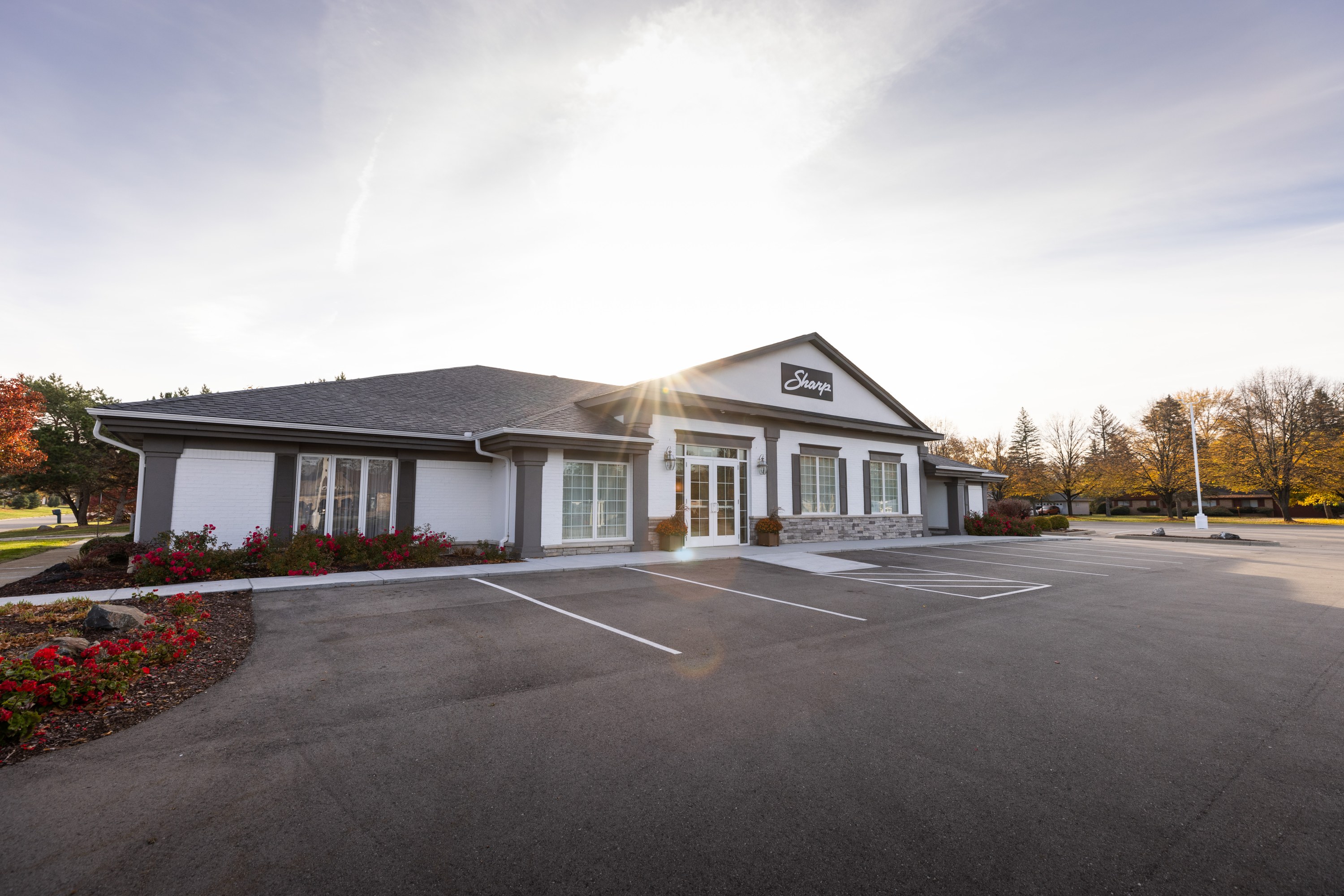 Autumn at Sharp Funeral Home & Cremation Center, Sharp's main office in Flint (Grand Blanc Township), Michigan