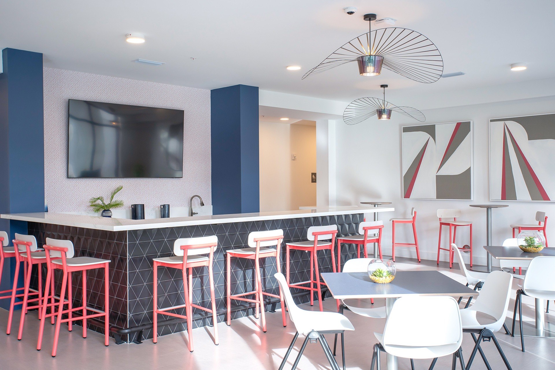 Modern resident lounge with bar seating