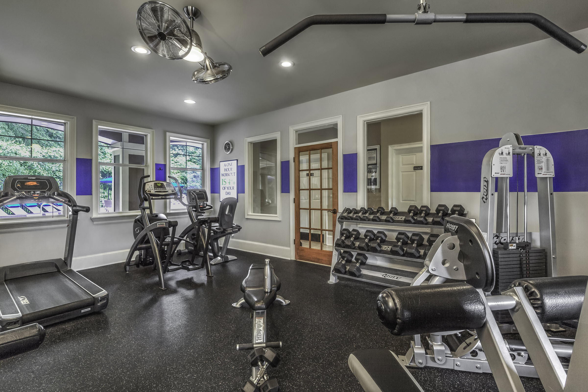 24 hour fitness center with cardio and strength training equipment including free weights Camden Deerfield Apartments Alpharetta (770)872-6592