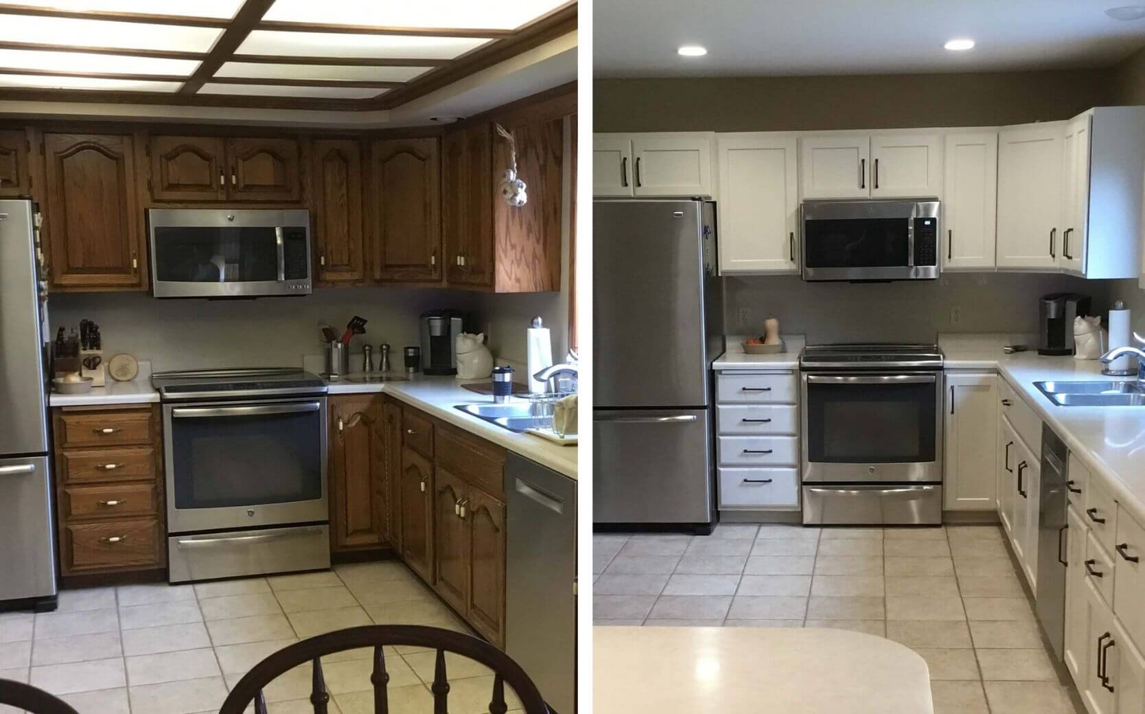 Before and after cabinet refinishing in Tea, SD