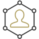 Silhouette with interconnected lines icon.