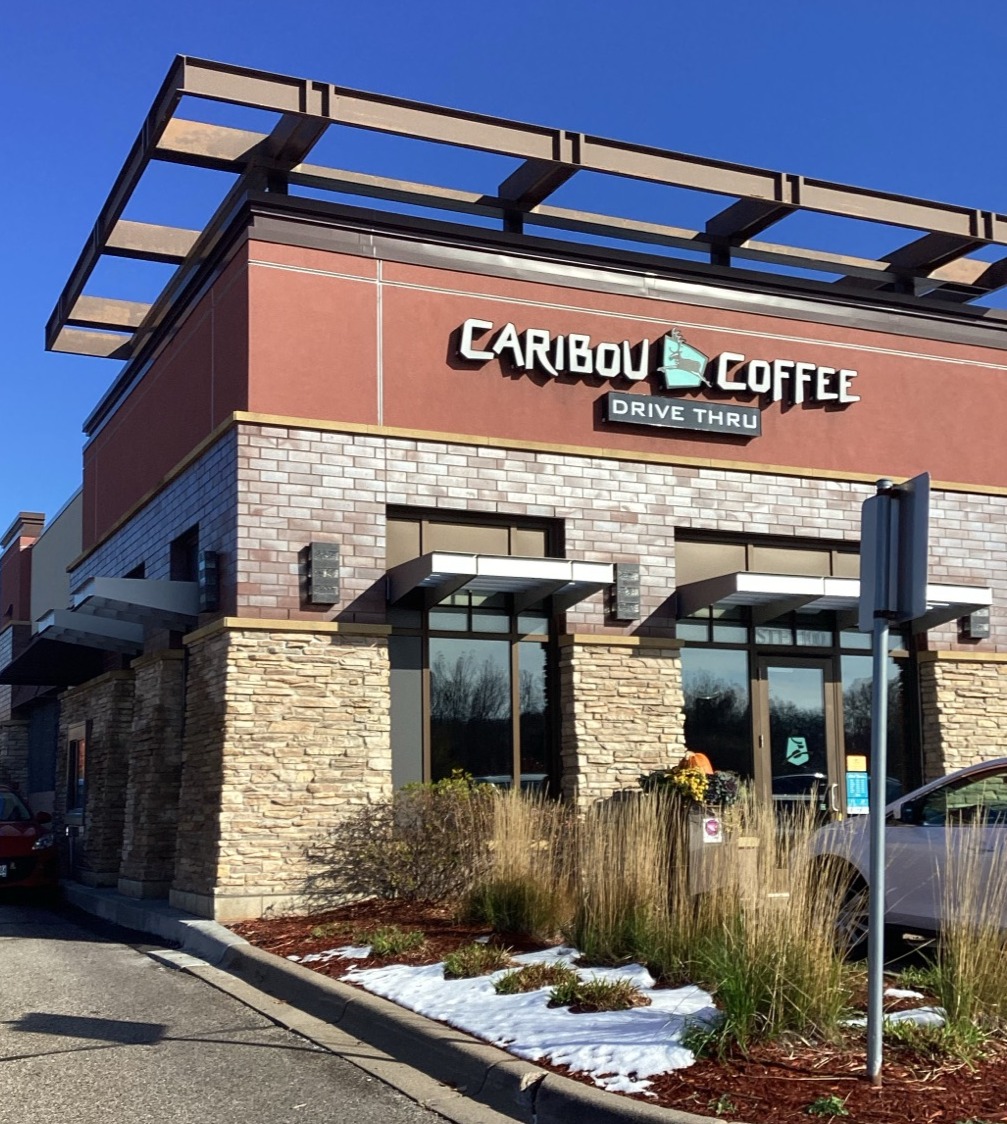 Storefront of the Caribou Coffee at 325 Clydesdale Trail in Medina