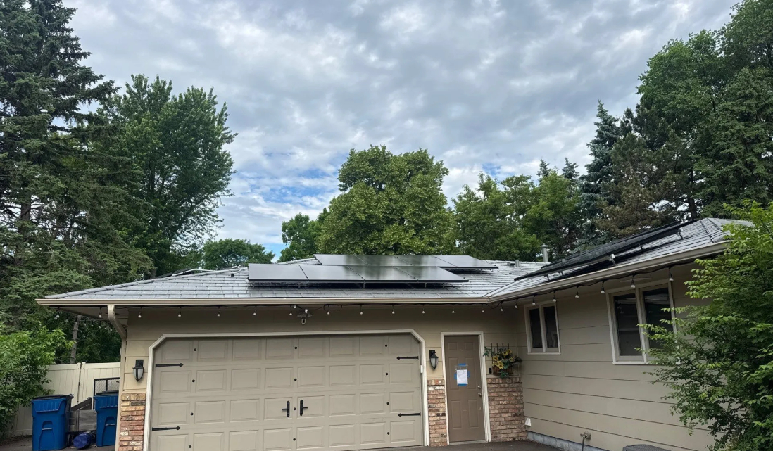 With steel slate roofing, you can get the look of natural stone slate at a fraction of the cost and weight. And that&rsquo;s exactly what we provided for this Maple Grove home, in addition to solar panel brackets for even more energy efficiency.