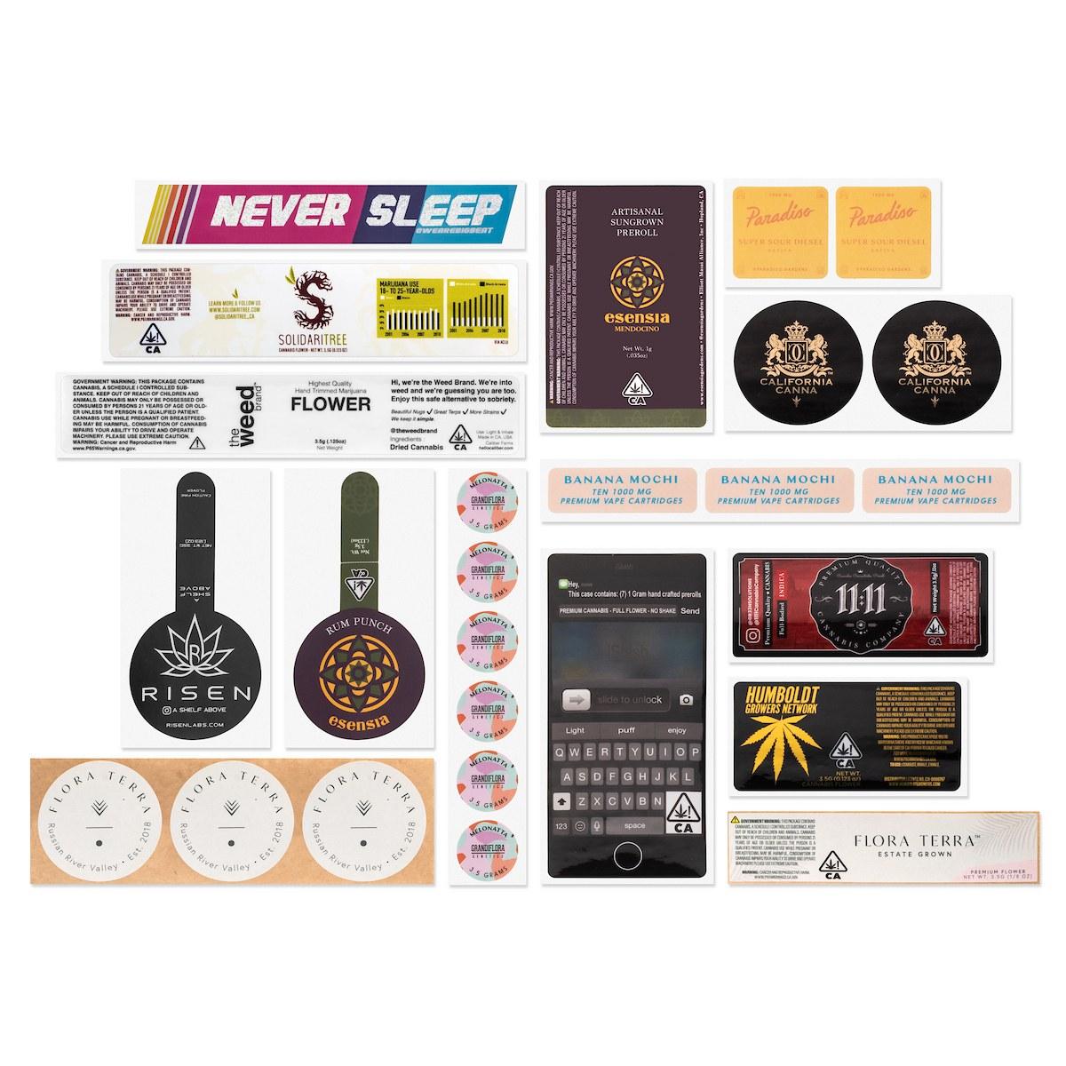 Labels and stickers for several brands. Custom packaging by PLC Print.