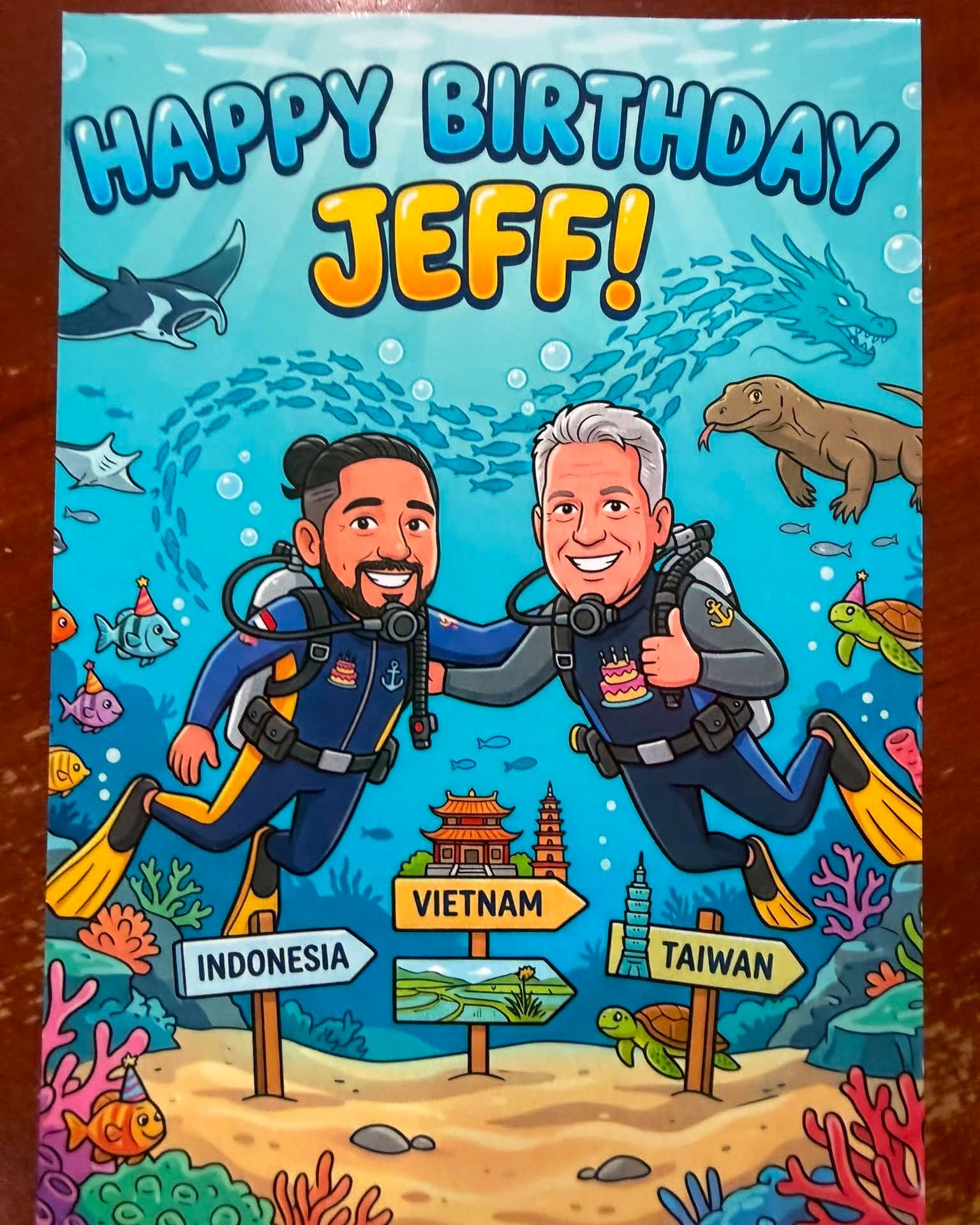 Check out this great birthday card highlighting my recent dive trip to the Komodo Islands in Indonesia. Edgar Ramos, my marketing representative, put it together for me. I really appreciate the thoughtful surprise.