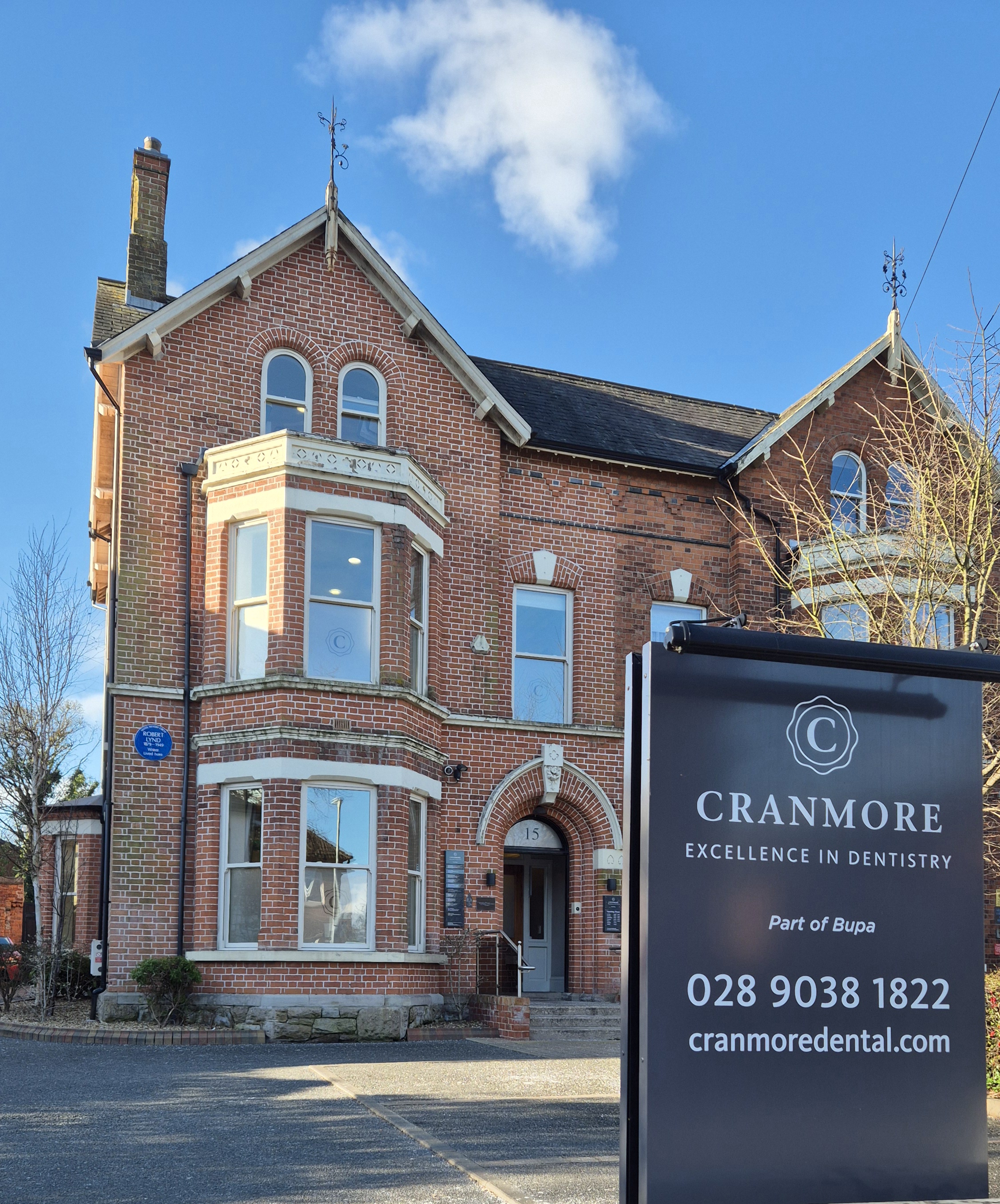 Exterior of Cranmore Dental practice entrance in Belfast, helping patients easily locate the clinic.