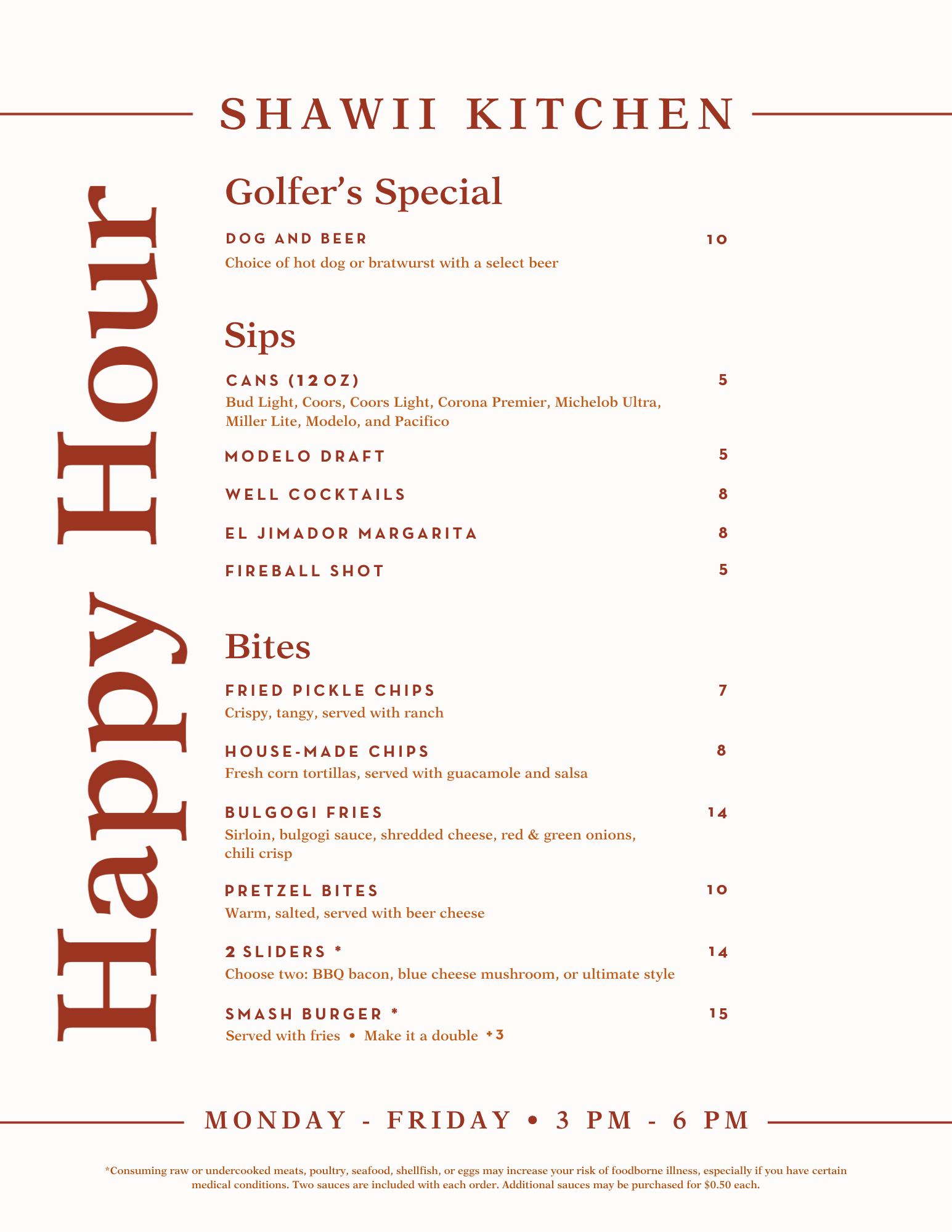 Happy Hour Menu at Shawii Kitchen.