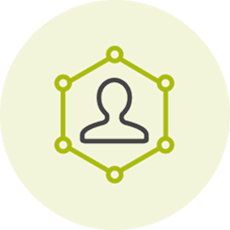 Silhouette with interconnected lines icon.