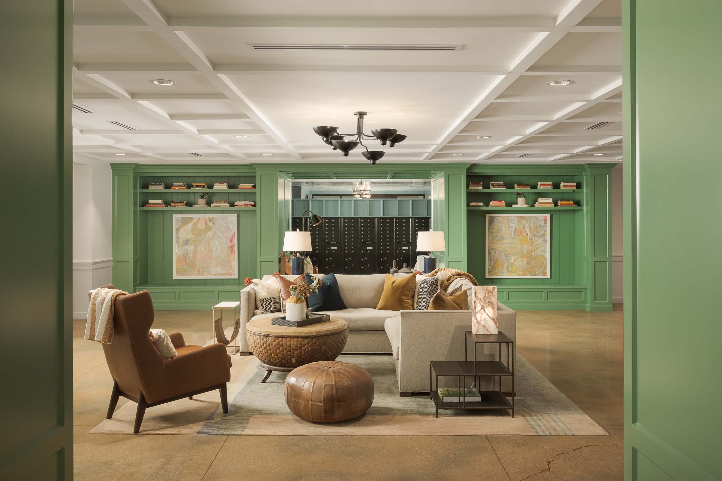 Resident lounge and mailroom at Camden Gilbert apartment homes in Gilbert, AZ