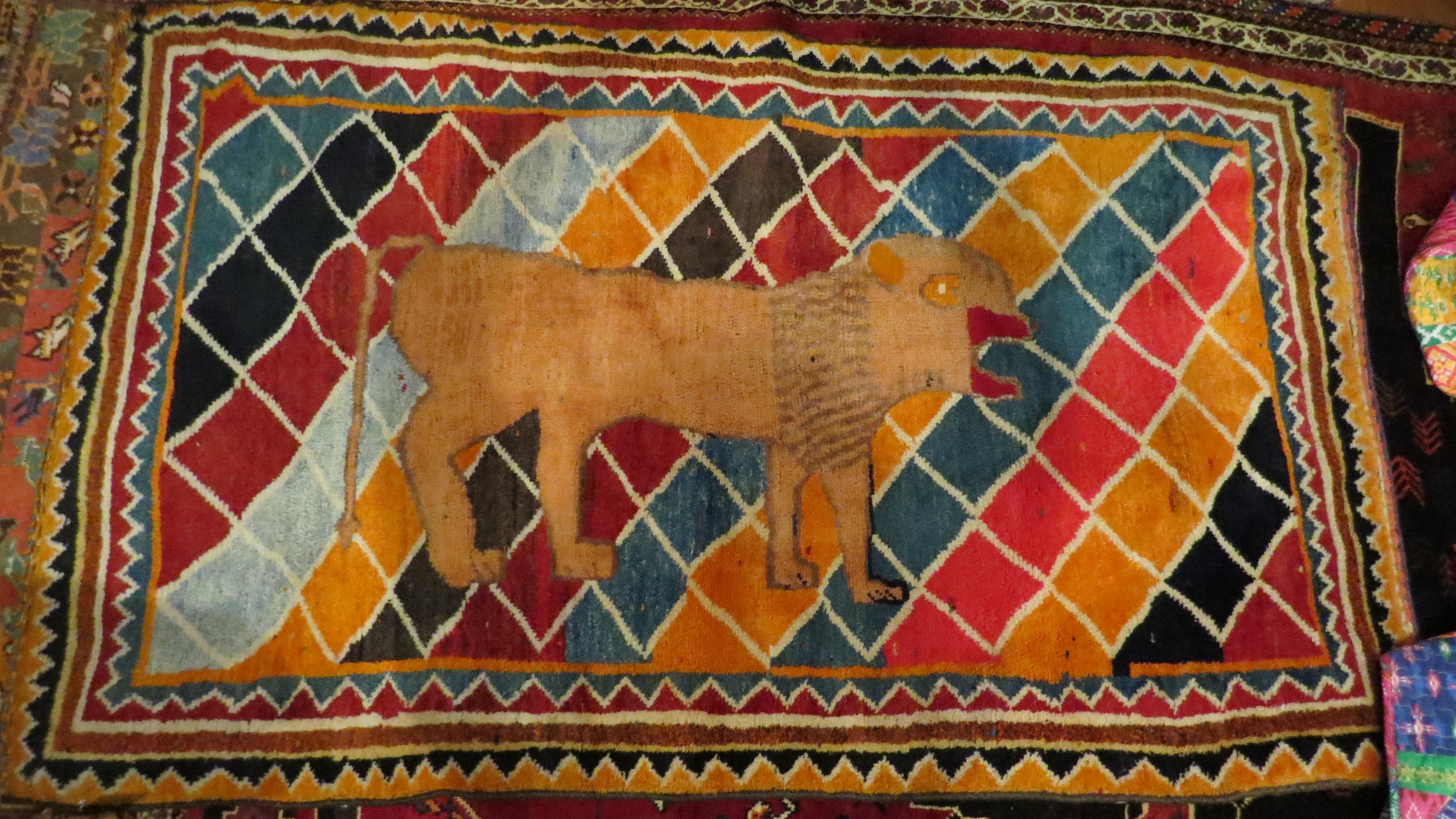 Authentic Antique Persian Lion Rug from Fars - Collector's Rug