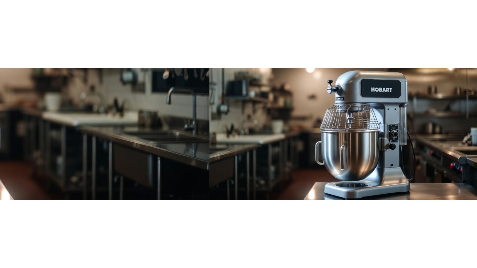 Stainless steel industrial food processor and mixer unit used for high-output commercial food preparation.