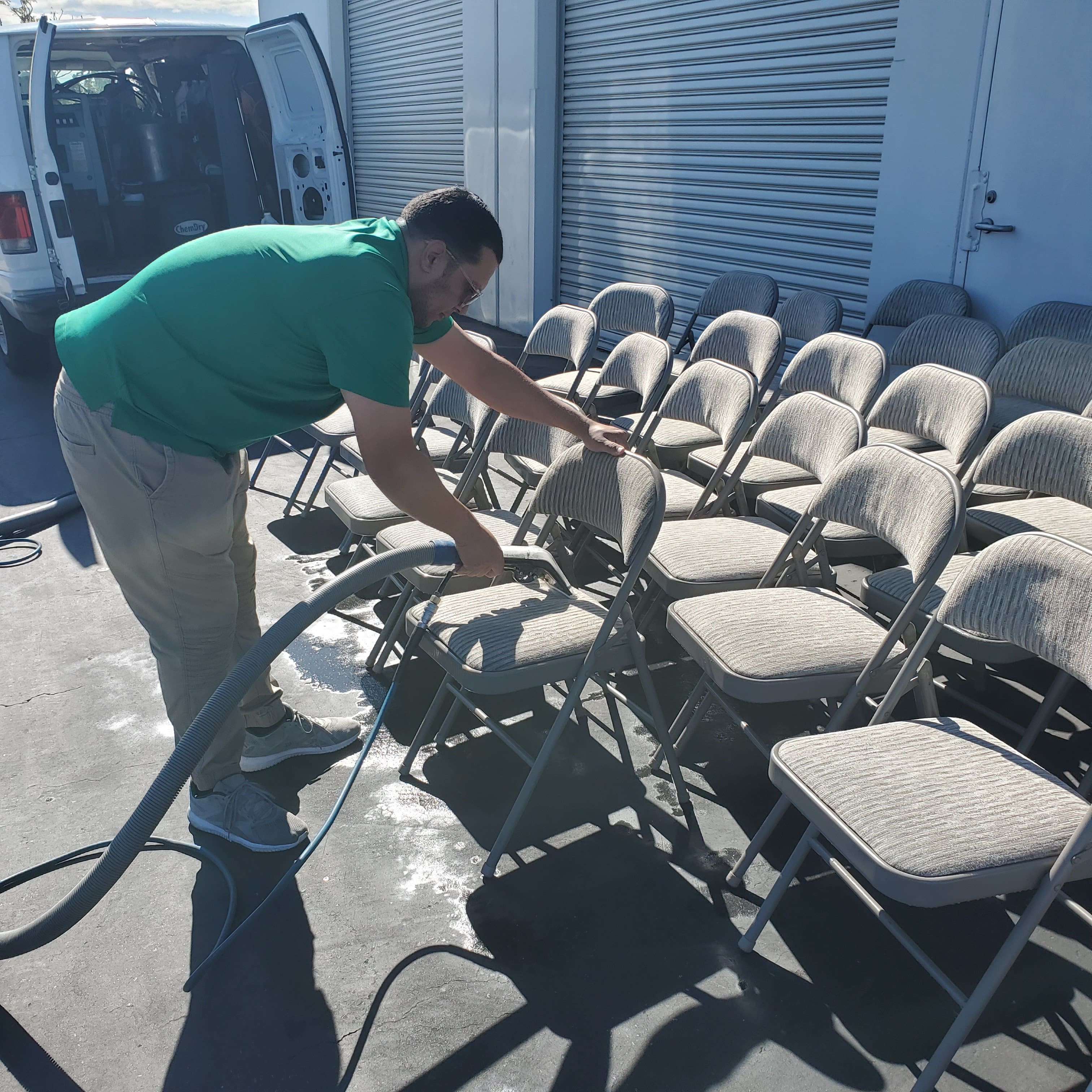 Chem-Dry technician performing upholstery cleaning in Long Beach, CA